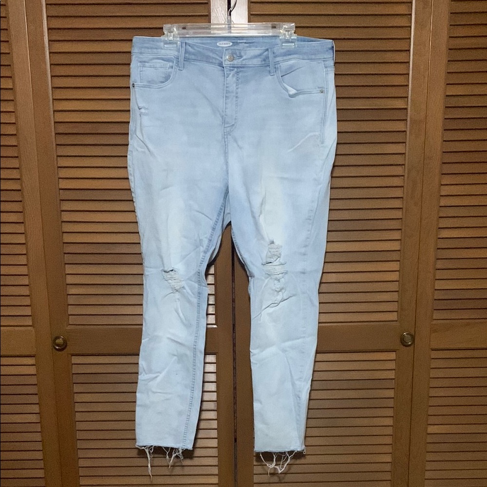 Old Navy Light Blue Distressed Raw Hem Jeans 16
